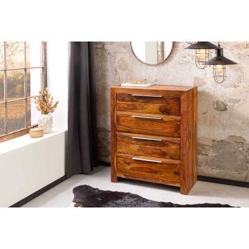 Massief Houten Ladekast Pure 100cm Bruin Sheeshamhout met Vier Lades - 46165