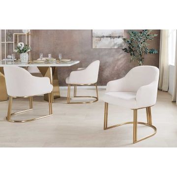 Stoel Extravagancia met Armleuningen Beige Koord Metaal Geborsteld Champagne Goud - 46201