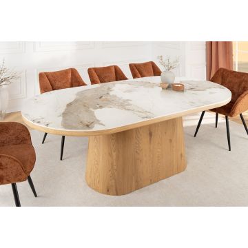 Eettafel Unique 200cm Ovaal Frame Wit natuur keramisch Eiken  Kolomvoet - 46381