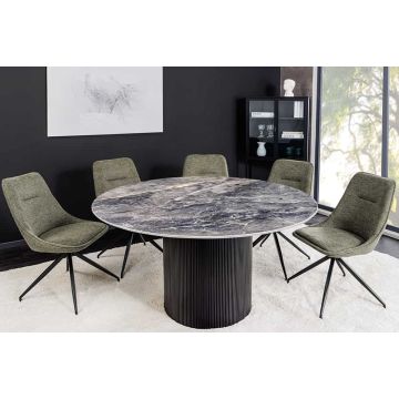 Eettafel Unique 120cm Rond Donker Frame Keramisch Grijs Marmeren Blad - 46382
