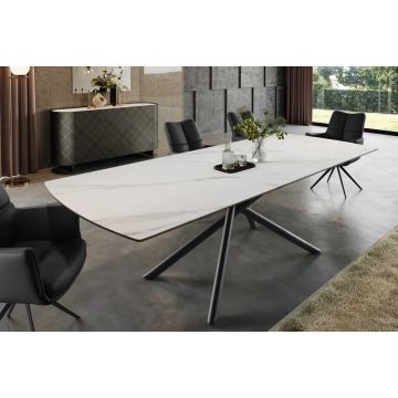 Eettafel Mikado 180-230cm Uitschuifbaar Keramisch Wit Marmeren Blad - 46495