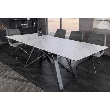 Eettafel Atlas 160-200cm Uitschuifbaar Marmerlook Wit Keramiek Gehard Glas - 46497