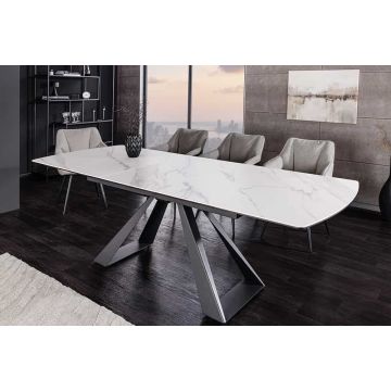Uitschuifbare Eettafel Concord 180-230cm Wit keramiek Marmer Design Zwart Metaal - 46497