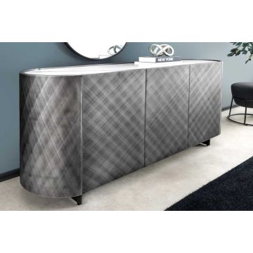 Design Dressoir Reflection 150cm Wit Keramiek Marmer Brons 3D Effect Geborstelde Afwerking - 46502