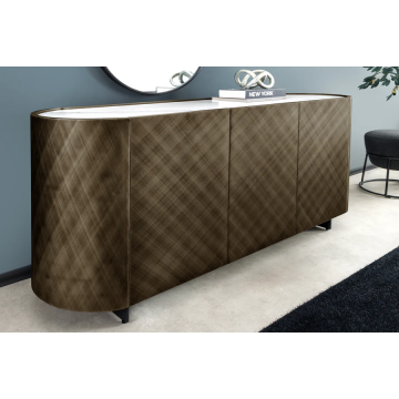 Design Dressoir Reflection 150cm Wit Keramiek Marmer Brons 3D Effect Geborstelde Afwerking - 46502