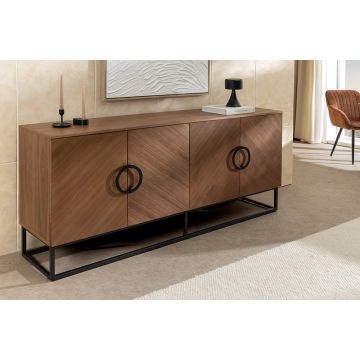 Industriële Dressoir Grandezza Notenhout 180cm met Zwart Metalen Onderstel