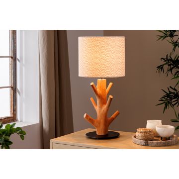 Massief Houten Tafellamp Jewelry Wit 60cm Mangostanhout met Bouclé Kap