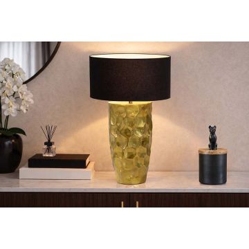 Handgemaakte Tafellamp Aurelia Goud Hamerslag 55cm met Kantelbare Zwarte Stoffen Kap