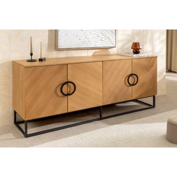 Industriële Dressoir Grandezza Eikenlook 180cm met Zwart Metalen Onderstel