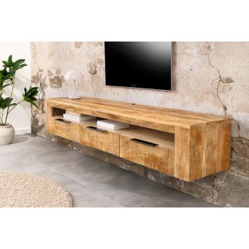 Massief Houten TV-meubel Iron Craft 160cm Mangohout Hangend Lowboard met 3 Lades