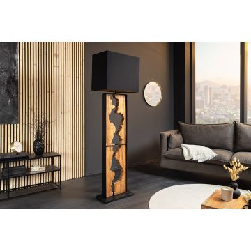 Handgemaakte Vloerlamp Designed By Nature Naturel Zwart 165cm Regenboomhout