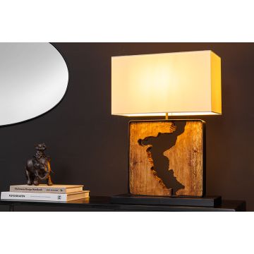 Handgemaakte Tafellamp Designed By Nature Zwart 58cm Regenboomhout met Witte Kap