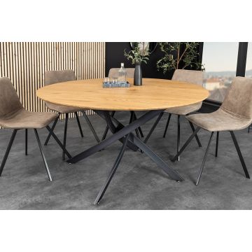 Ronde Eettafel Helix Wildeiken Houtlook Ø120cm met Zwart Metalen Onderstel - 47067
