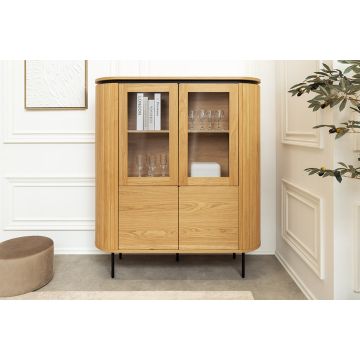 Modern Highboard Atelier 140cm Naturel Eikenlook met Zwarte Metalen Poten