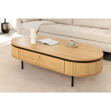 Industriële Salontafel Atelier Naturel Eikenlook 120x60cm met Zwart Onderstel en Lades