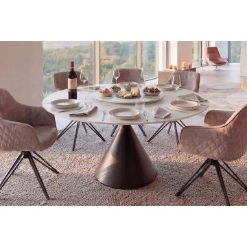 Ronde Eettafel Signature Wit Marmerlook Ø135cm Keramiek met Zwart Metalen Onderstel