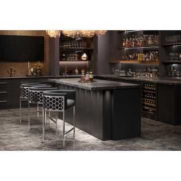 Moderne Barkruk Elegance Grijs Fluweel met Armleuning en Voetsteun