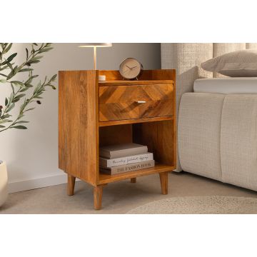 Massief Houten Nachtkastje Infinity 44cm Mangohout met Lade en Open Vak - 47561