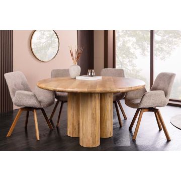 Ronde Eettafel in Art Deco-Stijl 140cm van Massief Naturel Mangohout met Voetstukken - 47605