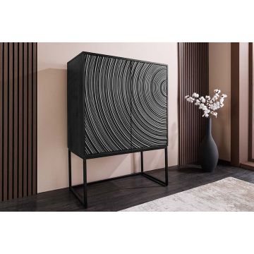 Design Highboard Orbit 120cm Zwart Mangohout met 3D-Front van Zwart Metaal - 47606