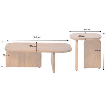 Set van 2 Gatsby Salontafels 100cm Bruin Acaciahout Organische Vorm Bijzettafel - 47607