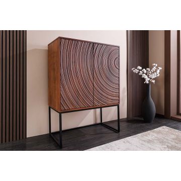 Design Highboard Orbit 120cm Bruin Mangohout met 3D-Front van Zwart Metaal - 47626