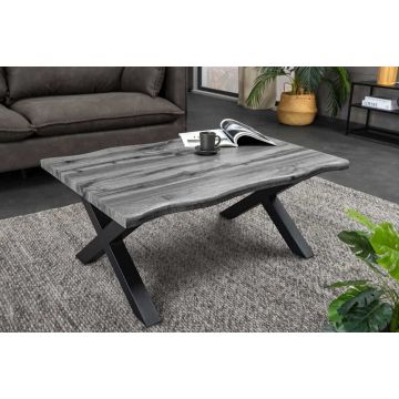 Industriële Salontafel Wild 90cm Grijs Wild Eiken Design Zwart Metalen Frame met Natuurlijke Rand - 47636