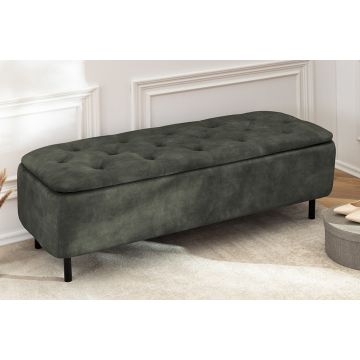Extravagante Bankje En Vogue Groen 120cm Fluweel met Opbergruimte en Zwarte Metalen Poten