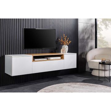 Hangend TV-meubel Loft 160cm Wit Naturel met 3 Vakken En Lade