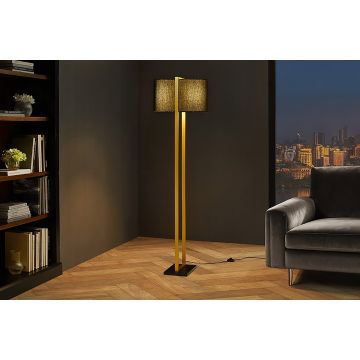 Minimalistische Vloerlamp Colleen Goud 160cm met Zwarte Stoffen Kap - 47904