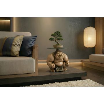 Ronde Bijzettafel Sumo Beige Ø30cm Glas