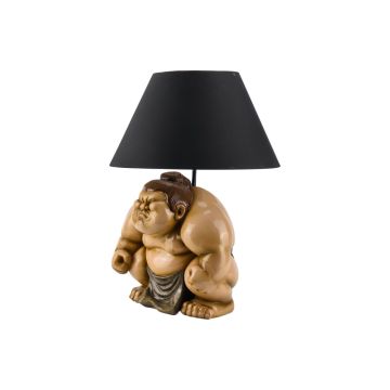 Handgemaakte Tafellamp Sumo Beige 50cm met Zwarte Stoffen Kap - 48024