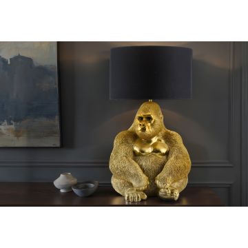 Handgemaakte Tafellamp King Ape Zwart-Goud 55cm Gorilla Beeld met Zwarte Stoffen Kap