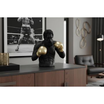 Handgemaakt Decoratief Beeld Boxer Zwart Goud 50cm Polyresin
