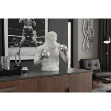 Decoratief Beeld Boxer Wit Zilver 47cm Kunststof