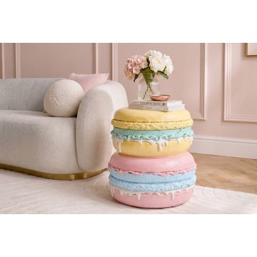 Ronde Bijzettafel Macarons Geel-Roze Fiberglas Handgemaakt