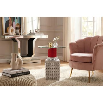 Ronde Bistrotafel Lipstick Rood Zilver Ø75cm Glas