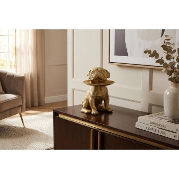 Decoratief Beeld Bulldog Goud 32cm Spaarpot met Opbergblad