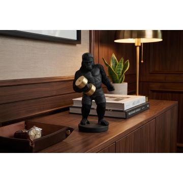 Decoratief Beeld King Ape Zwart Goud 30cm Gorilla met Halter