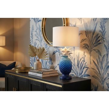 Handgemaakte Tafellamp Pineapple Blauw Wit met Ananas-Design