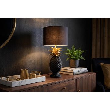 Handgemaakte Tafellamp Pineapple 50cm Zwart Goud met Stoffen Kap