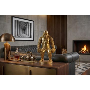 Handgemaakte Decoratiefiguur King Ape Goud 35cm Gorilla met Halters