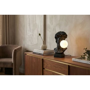 Handgemaakte Tafellamp David 30cm Zwarte Buste met Witte Lampenbol