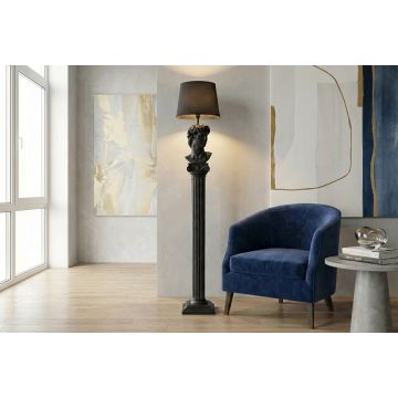 Handgemaakte Vloerlamp David 120cm Zwart met Buste En Stoffen Kap