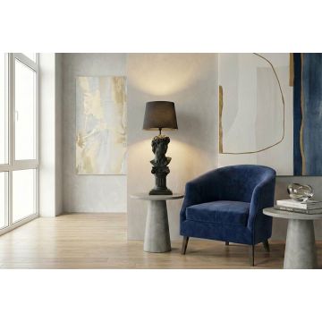 Handgemaakte Tafellamp David Zwart 70cm met Buste en Stoffen Kap