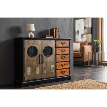 Industriële Dressoir Nautilus Vintage Bruin 105cm Grenenhout met Metalen Poten - 48164