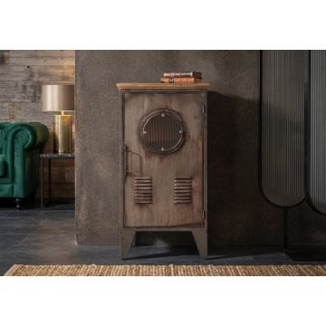 Industriële Kast Nautilus 83cm Vintage Bruin Grenenhout met Metalen Onderstel - 48171