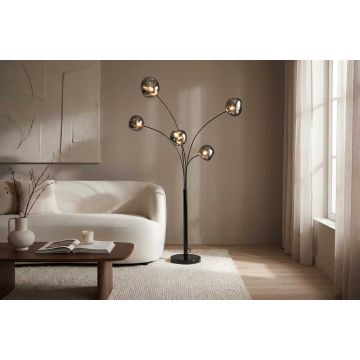 Design Vloerlamp Liquid Diamond 200cm Zwart Rookgrijs met Vijf Glazen Kappen en Marmeren Voet - 48502