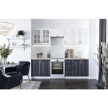 Keuken Viktoria Wit/Blauw 240cm met gasdrukveer