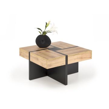 Moderne Salontafel Sevilla Zwart/Bruin eiken 80cm met opberglades